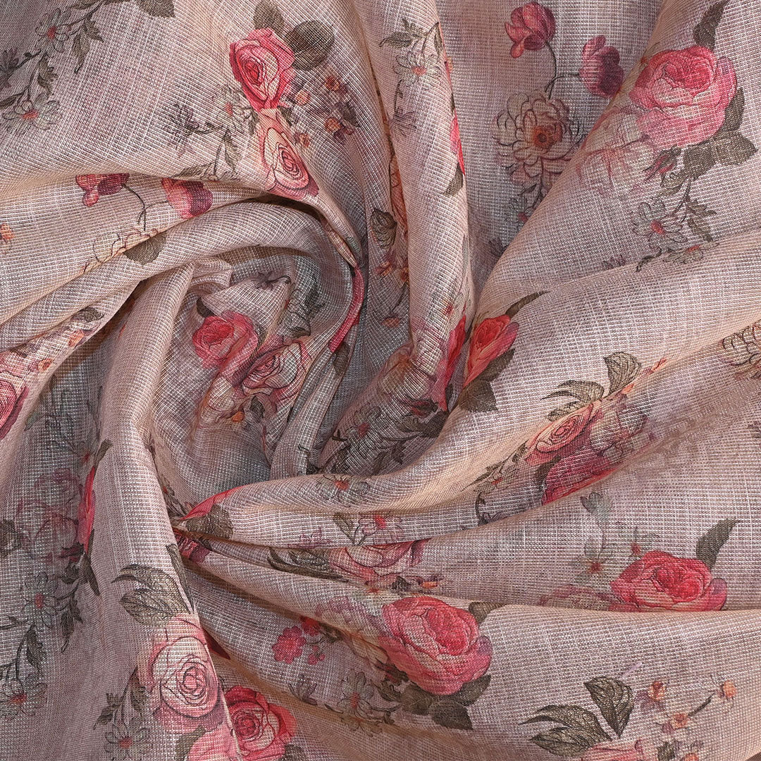 Ivory White Floral Printed Tissue Fabric