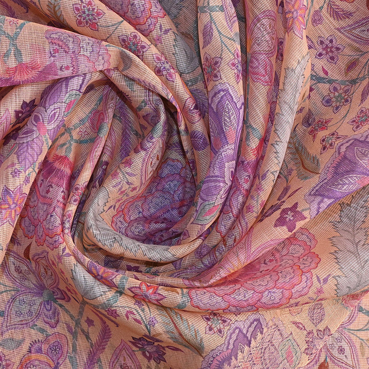 Pastel Orange Printed Floral Tissue Fabric