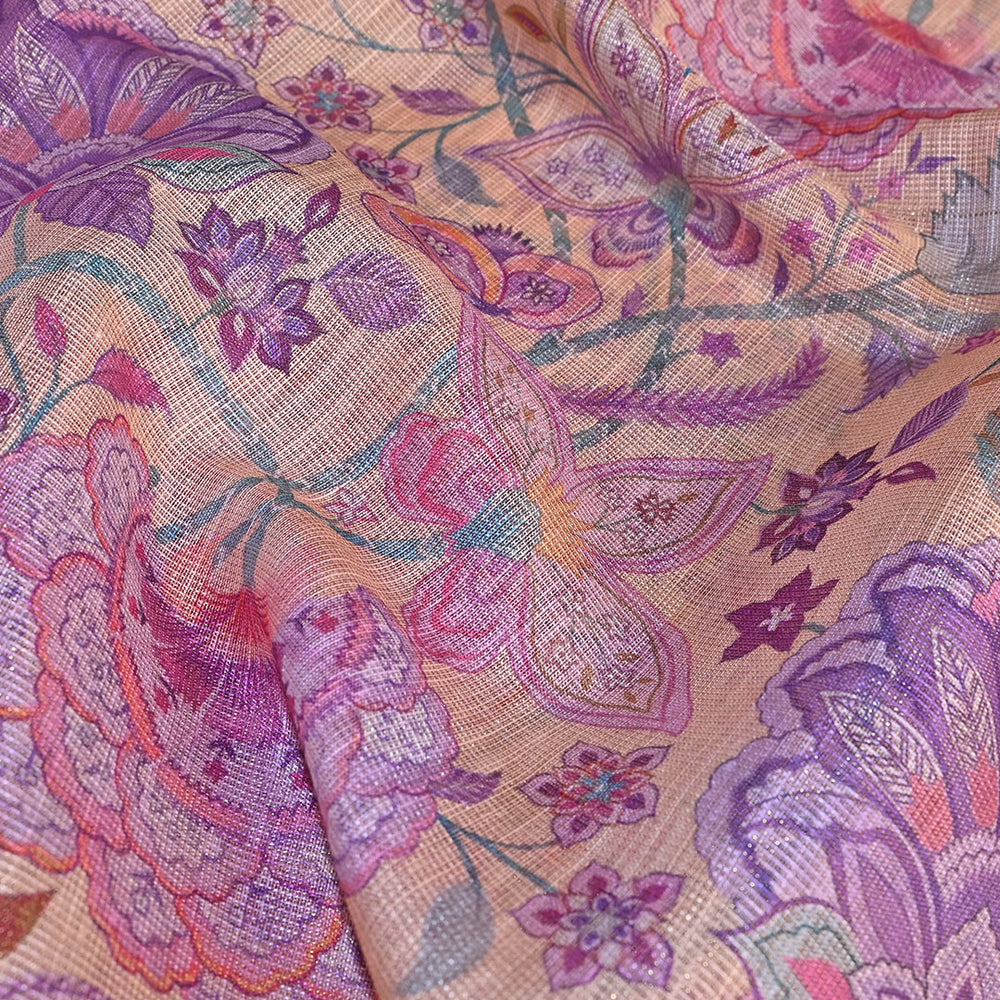 Pastel Orange Printed Floral Tissue Fabric