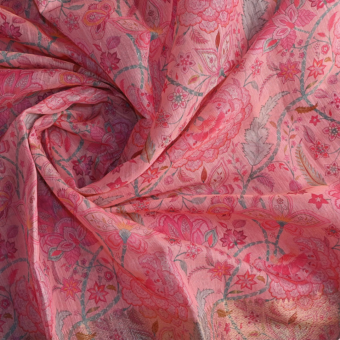 Pastel Pink Floral Printed Tissue Fabric