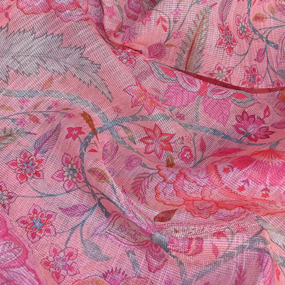 Pastel Pink Floral Printed Tissue Fabric