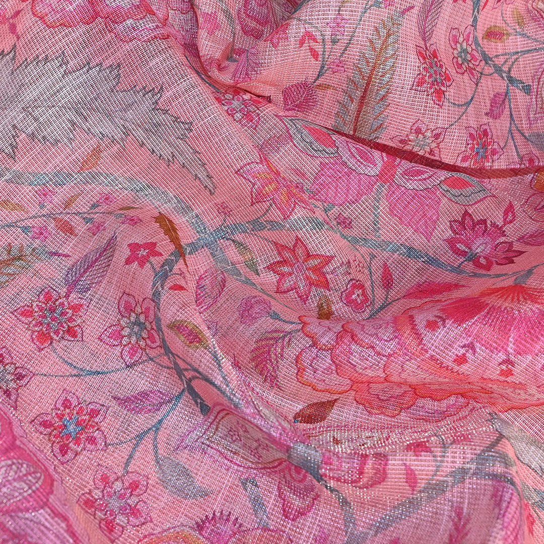 Pastel Pink Floral Printed Tissue Fabric