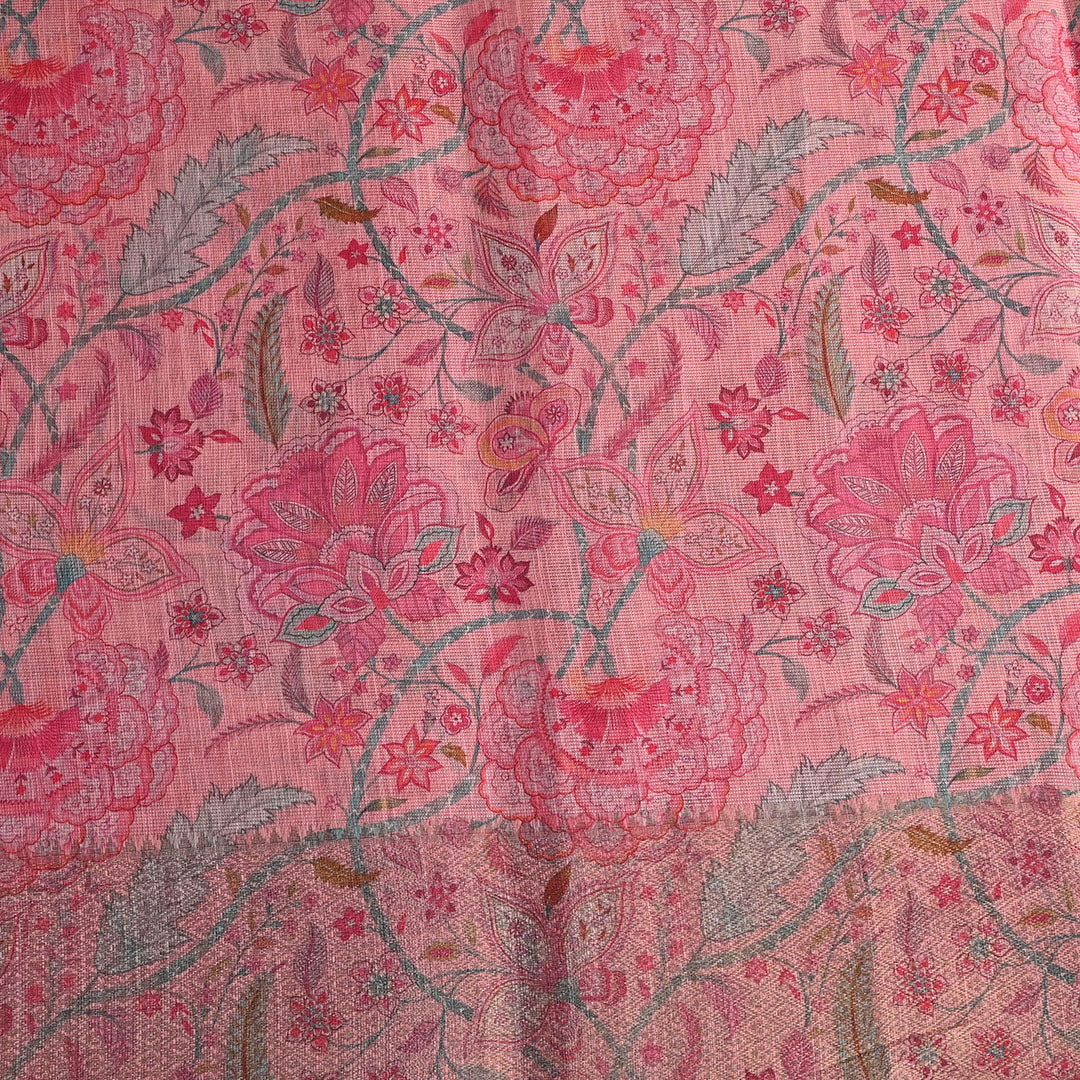 Pastel Pink Floral Printed Tissue Fabric