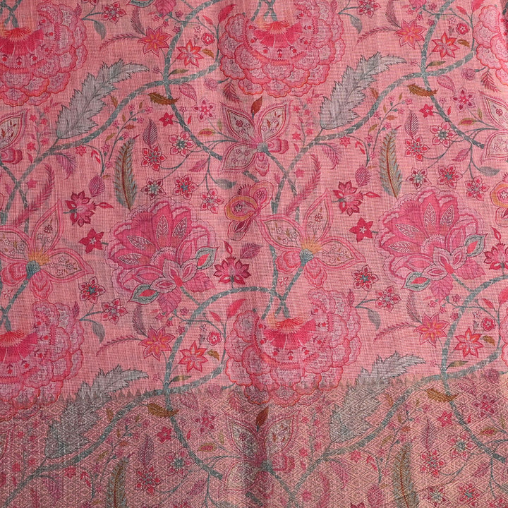 Pastel Pink Floral Printed Tissue Fabric