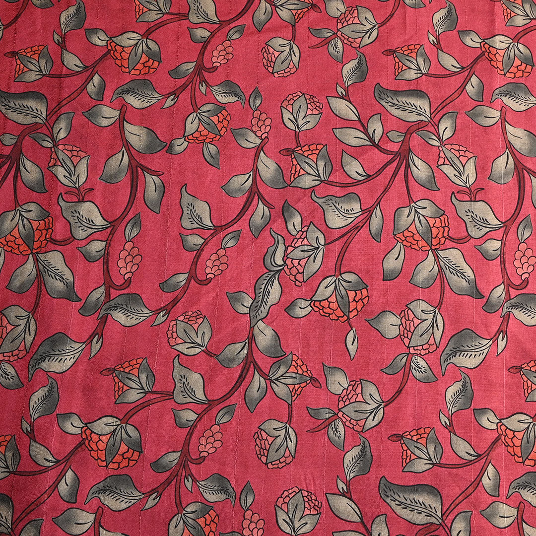 Sanguine Red Floral Printed Tussar Fabric