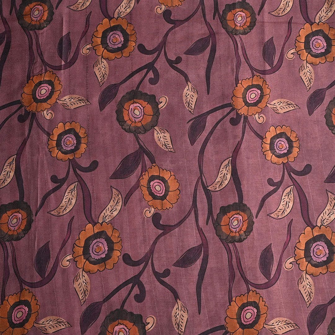 Carolina Plum Printed Floral Tussar Fabric