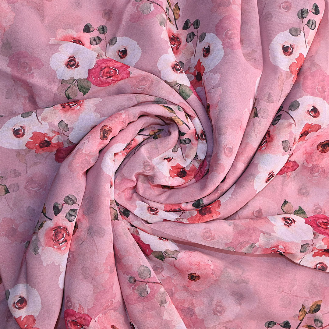 Bubblegum Pink Georgette Fabric With Abstract Pattern