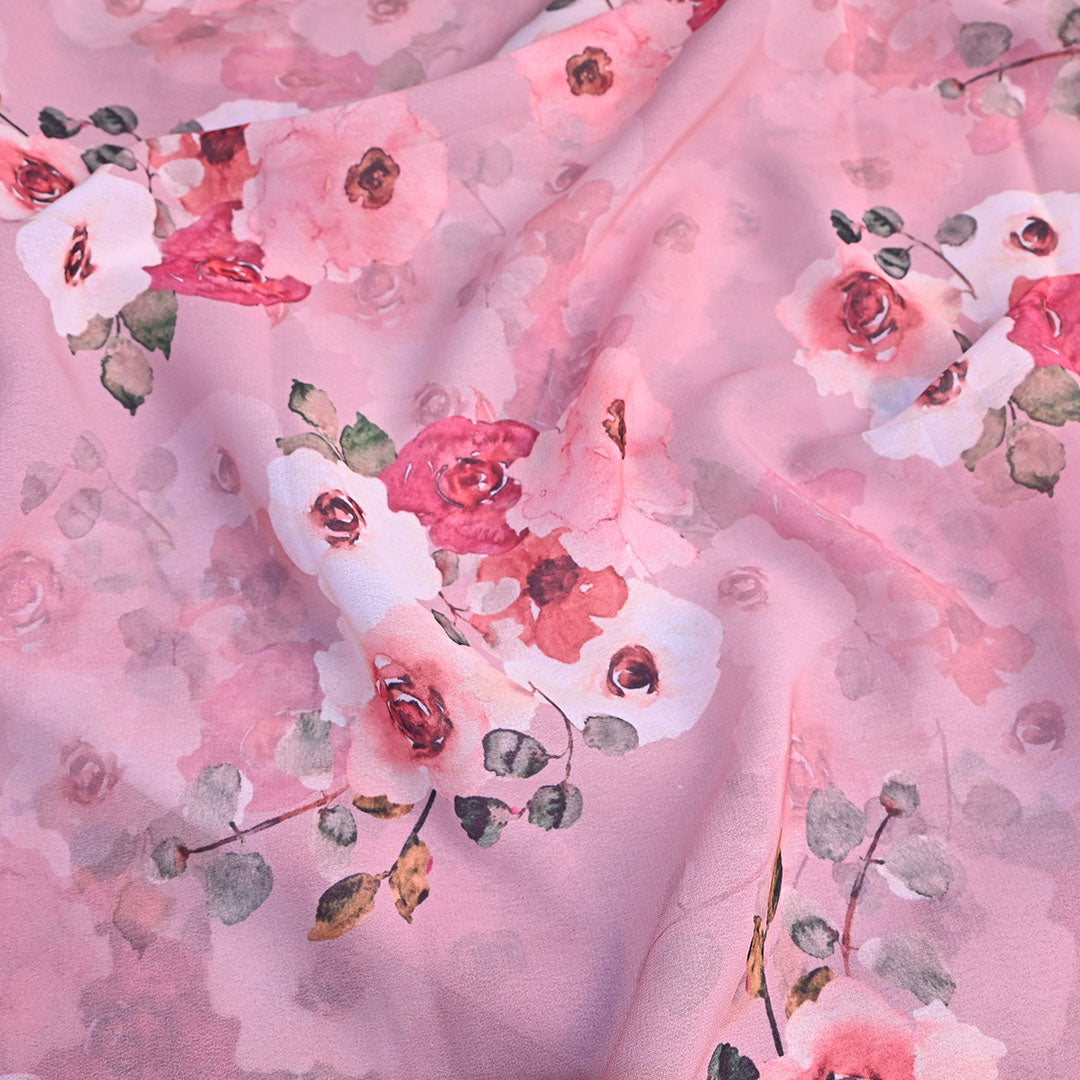 Bubblegum Pink Georgette Fabric With Abstract Pattern