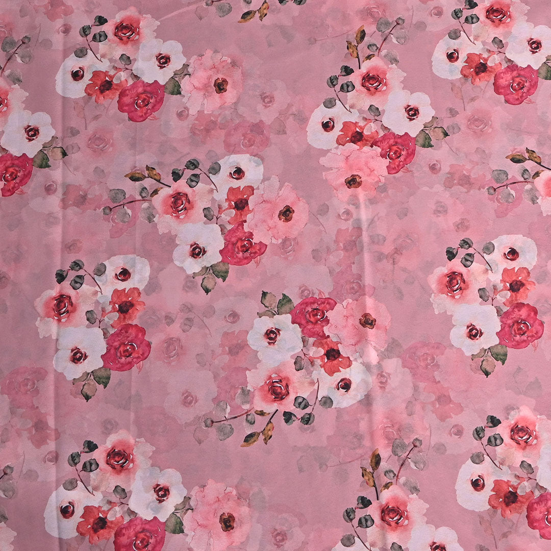 Bubblegum Pink Georgette Fabric With Abstract Pattern