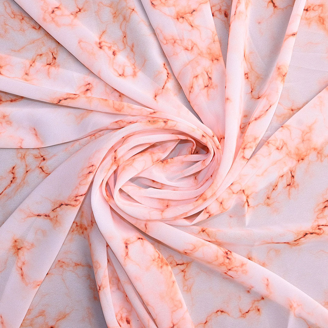 Pastel Peach White Georgette Fabric With Printed Pattern