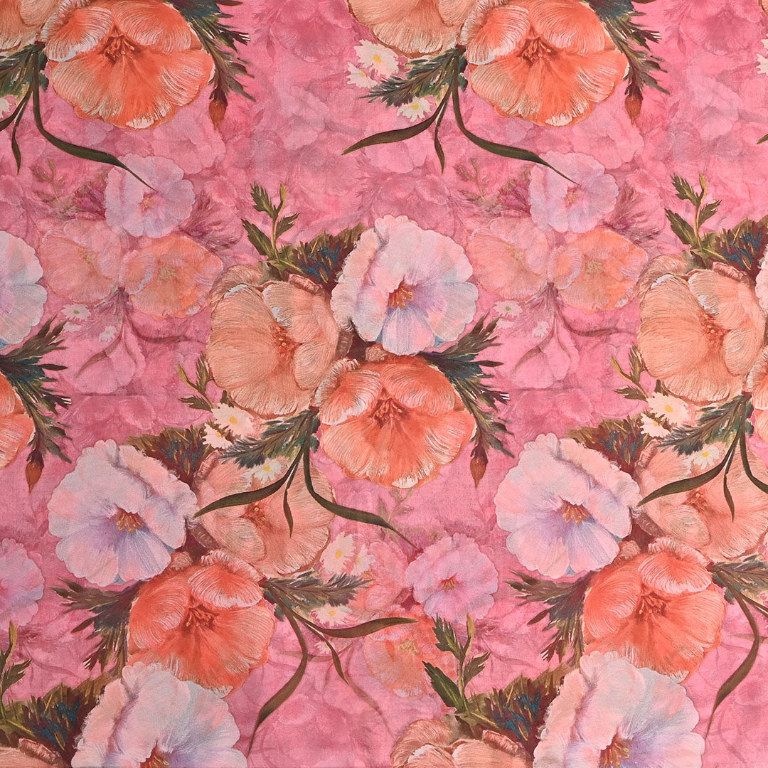 Carnation Pink Printed Floral Georgette Fabric