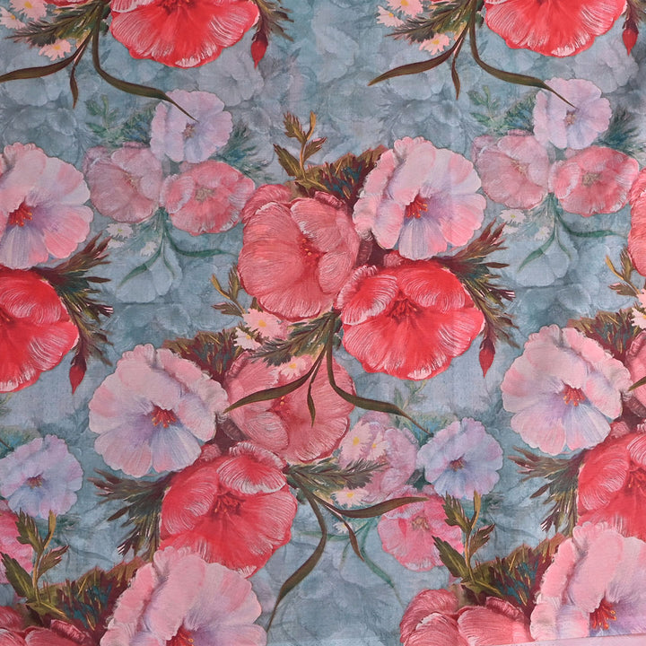 Sky Blue Floral Printed Georgette Fabric