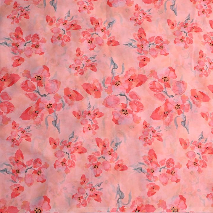 Peach Floral Printed Georgette Fabric