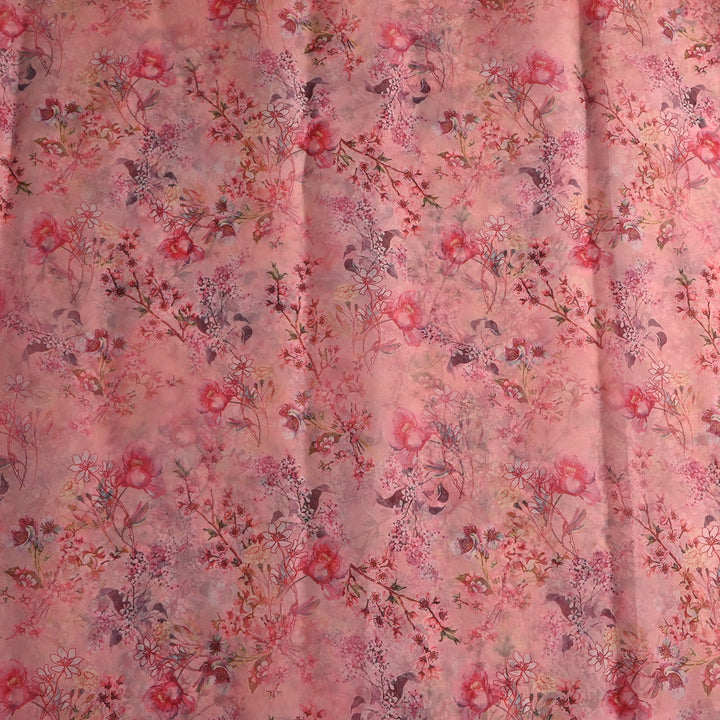 Salmon Pink Floral Printed Organza Fabric