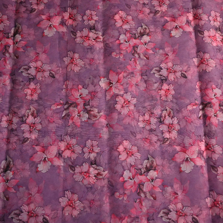 Pearly Purple Printed Floral Organza Fabric