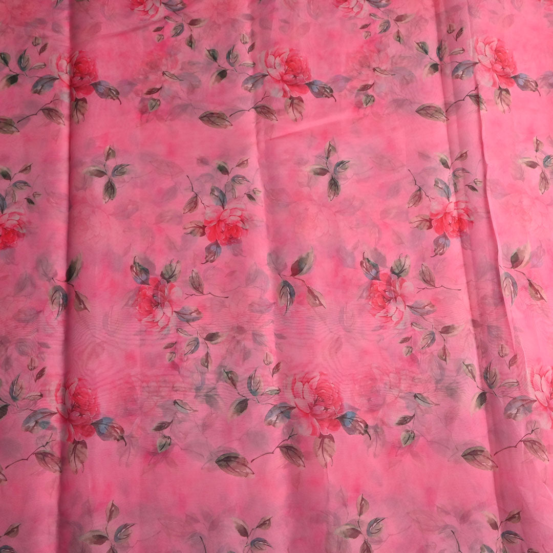 Blush Pink Floral Printed Organza Fabric