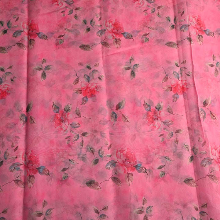 Blush Pink Floral Printed Organza Fabric