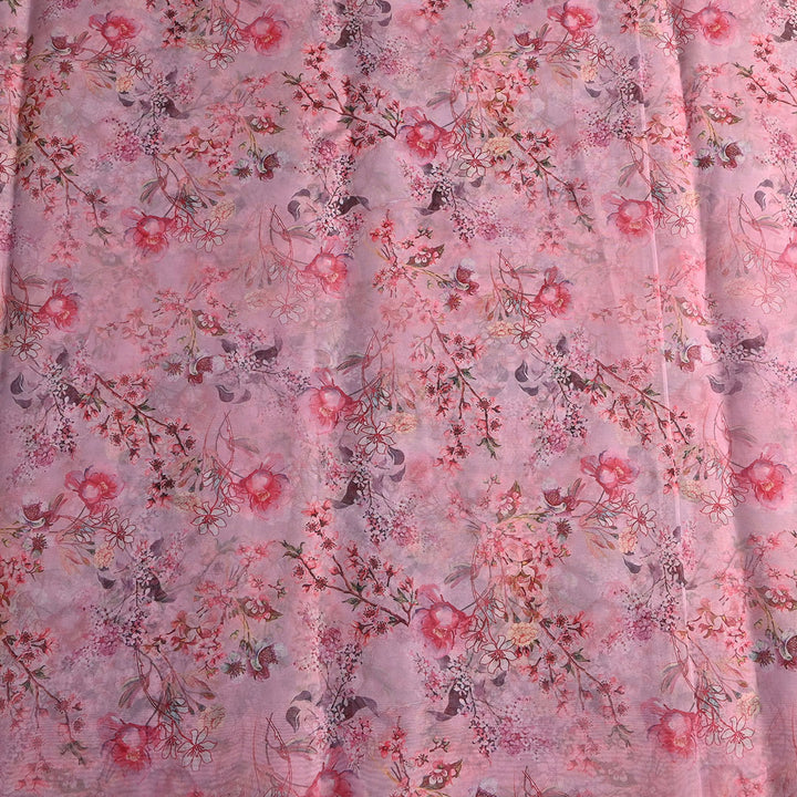 Cotton Candy Pink Floral Printed Organza Fabric