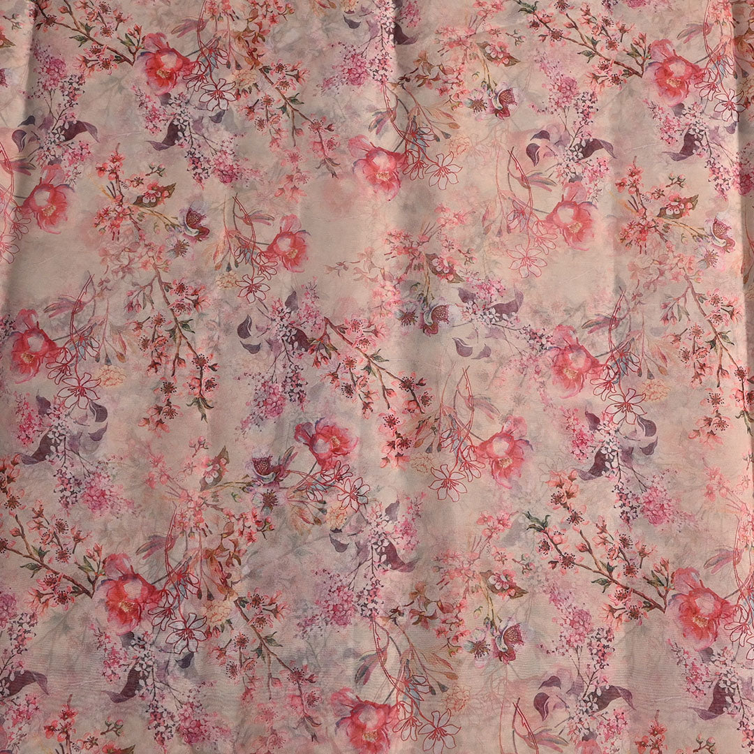 Lady Pink Floral Printed Organza Fabric