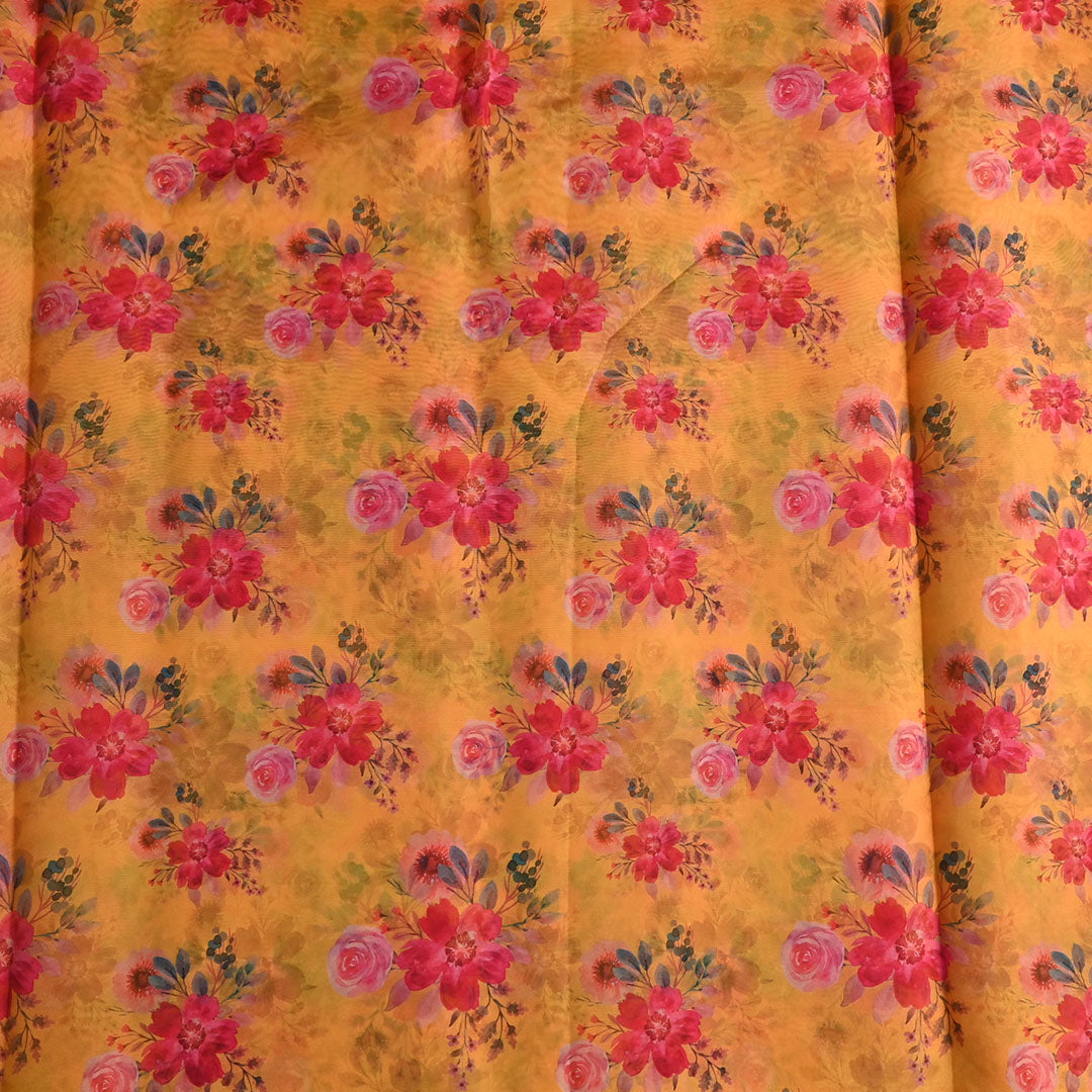 Hunyadi Yellow Floral Printed Organza Fabric