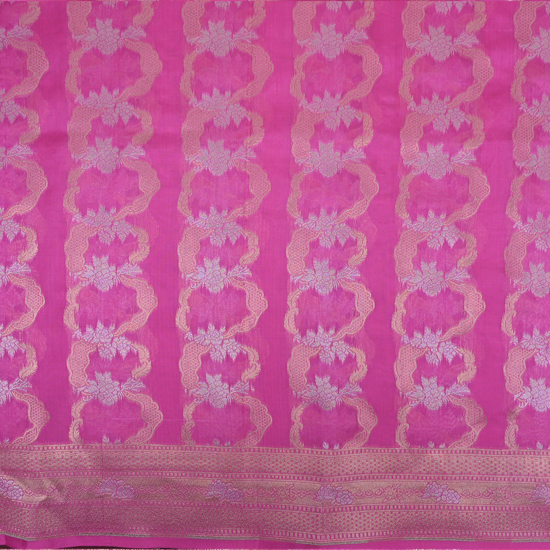 French Pink Floral Jamawar Silk Fabric