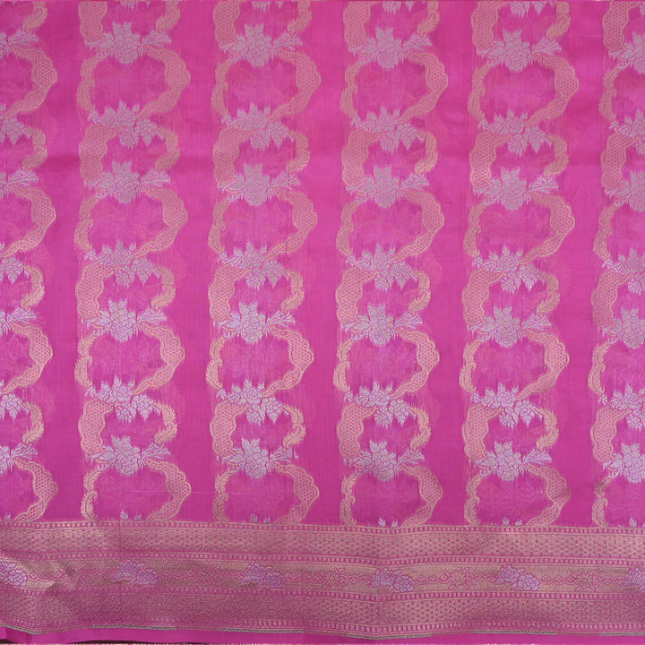 French Pink Floral Jamawar Silk Fabric