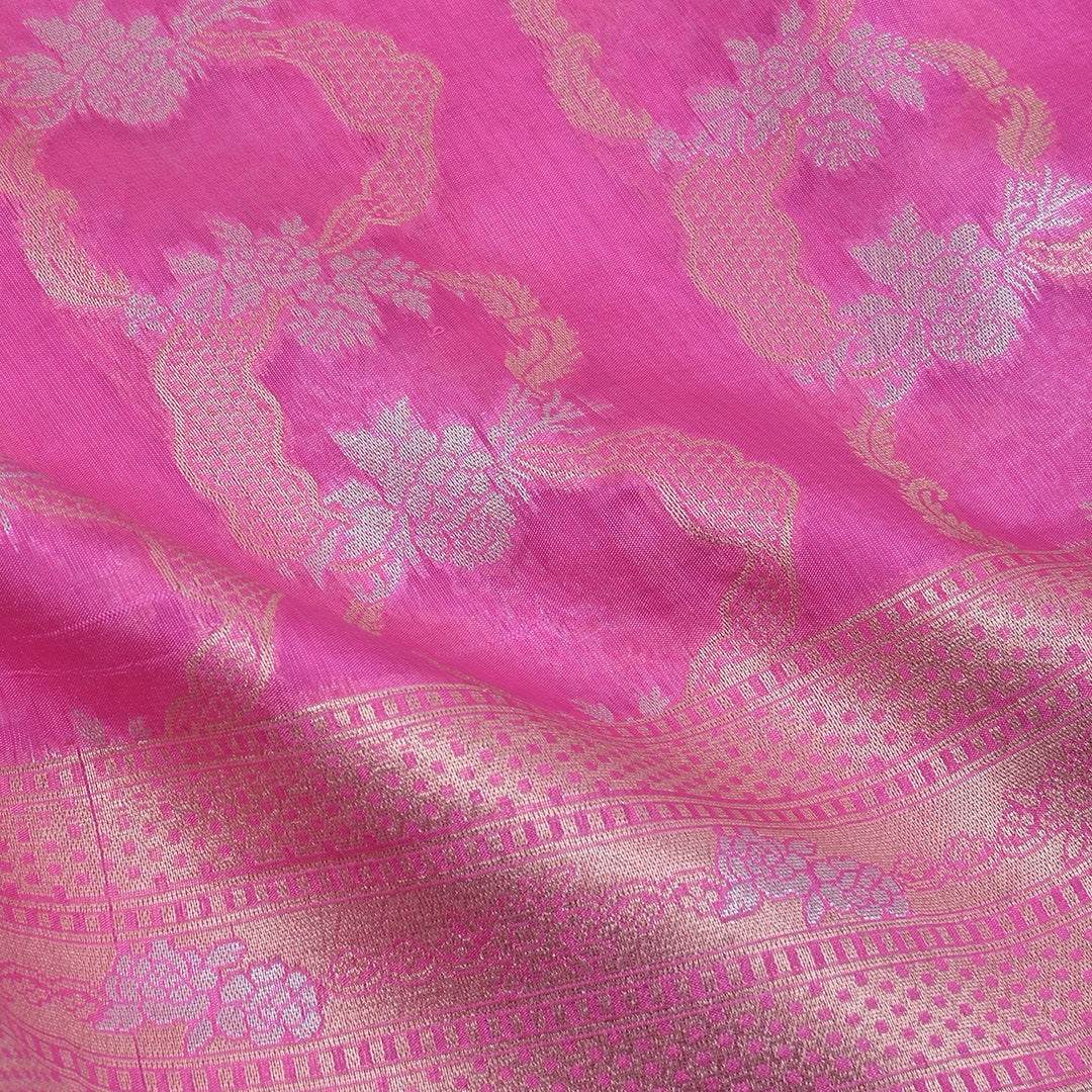 French Pink Floral Jamawar Silk Fabric