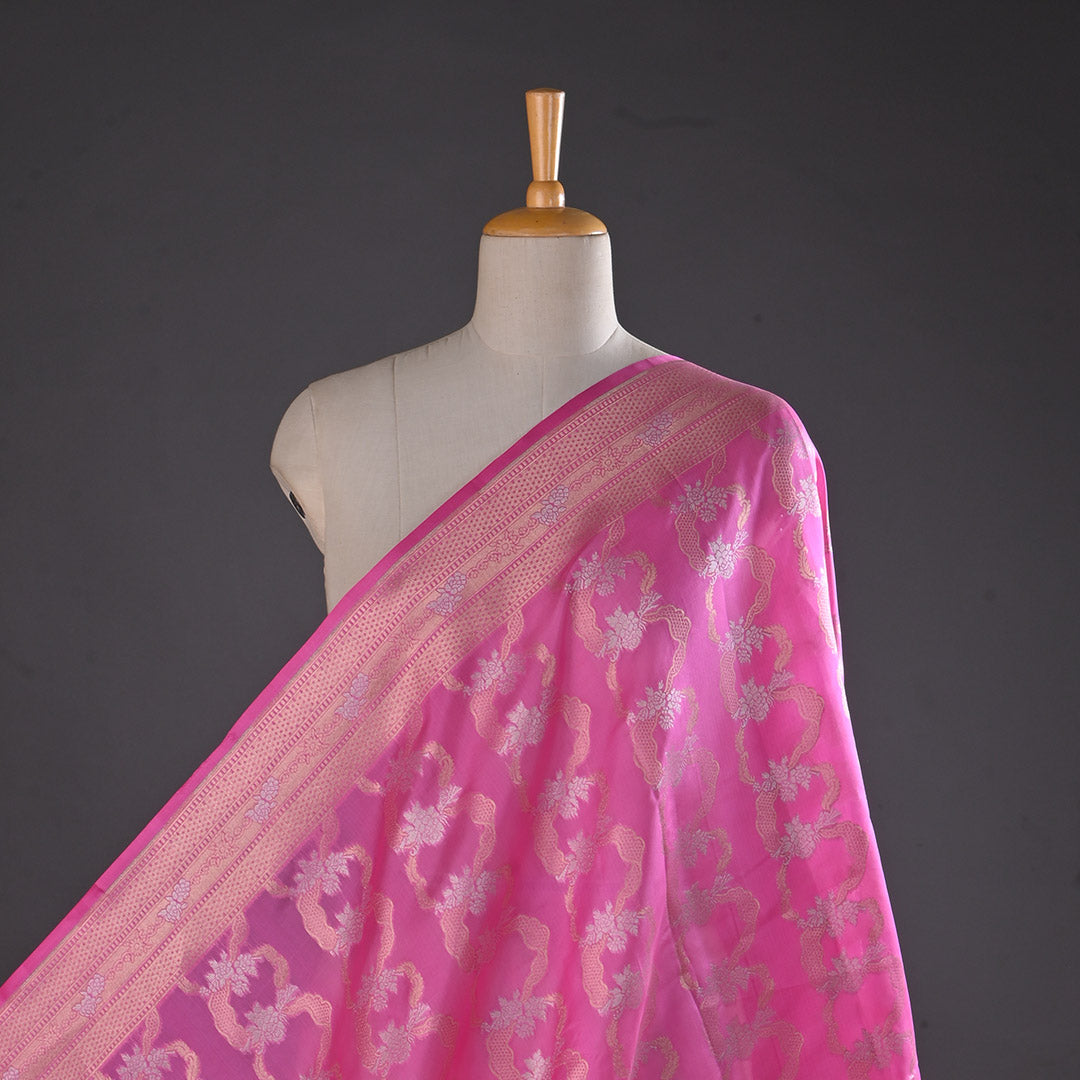 French Pink Floral Jamawar Silk Fabric