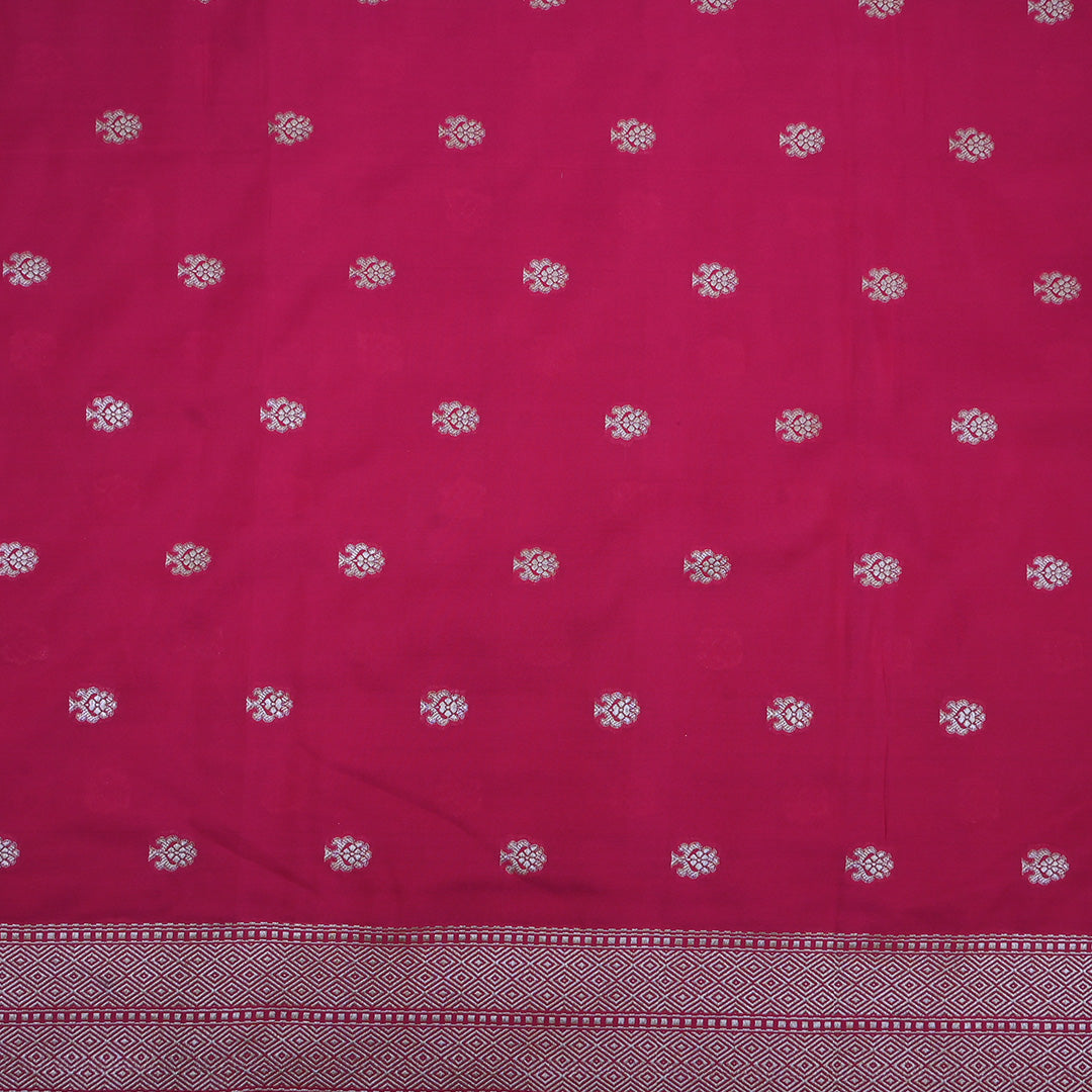 Wine Pink Jamawar Silk Fabric With Floral Butti