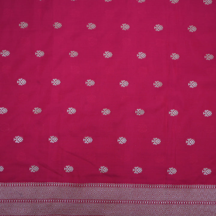 Wine Pink Jamawar Silk Fabric With Floral Butti