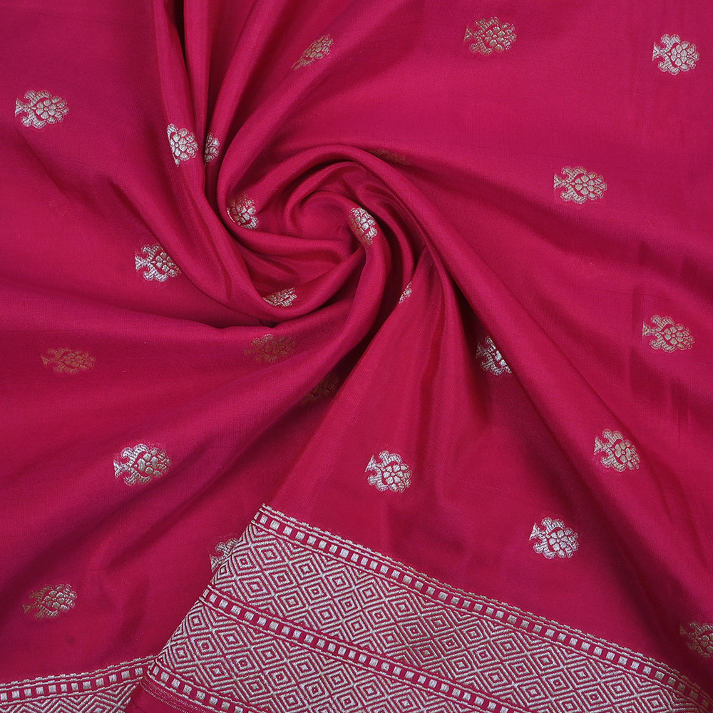 Wine Pink Jamawar Silk Fabric With Floral Butti