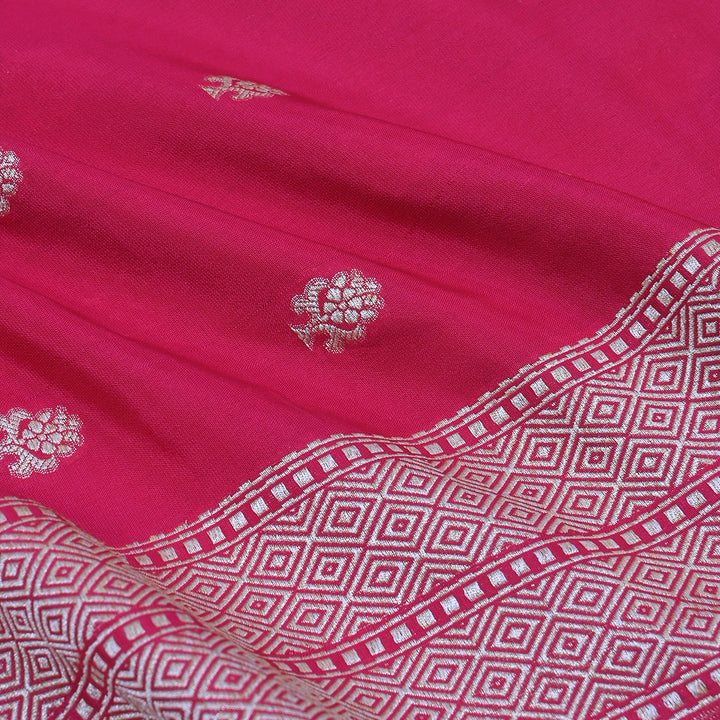 Wine Pink Jamawar Silk Fabric With Floral Butti