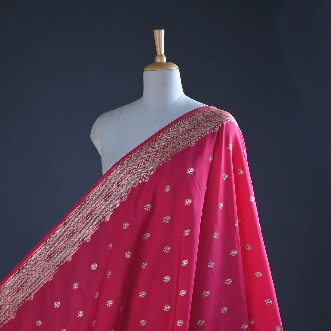 Wine Pink Jamawar Silk Fabric With Floral Butti