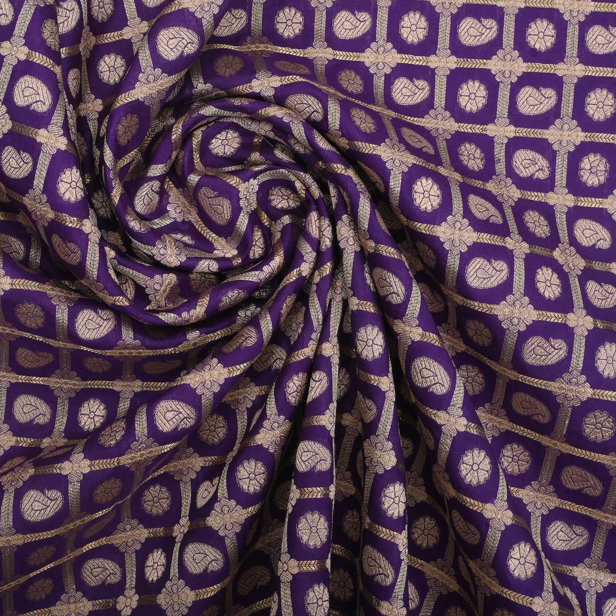 Grape Purple Banarasi Butta Checks Fabric