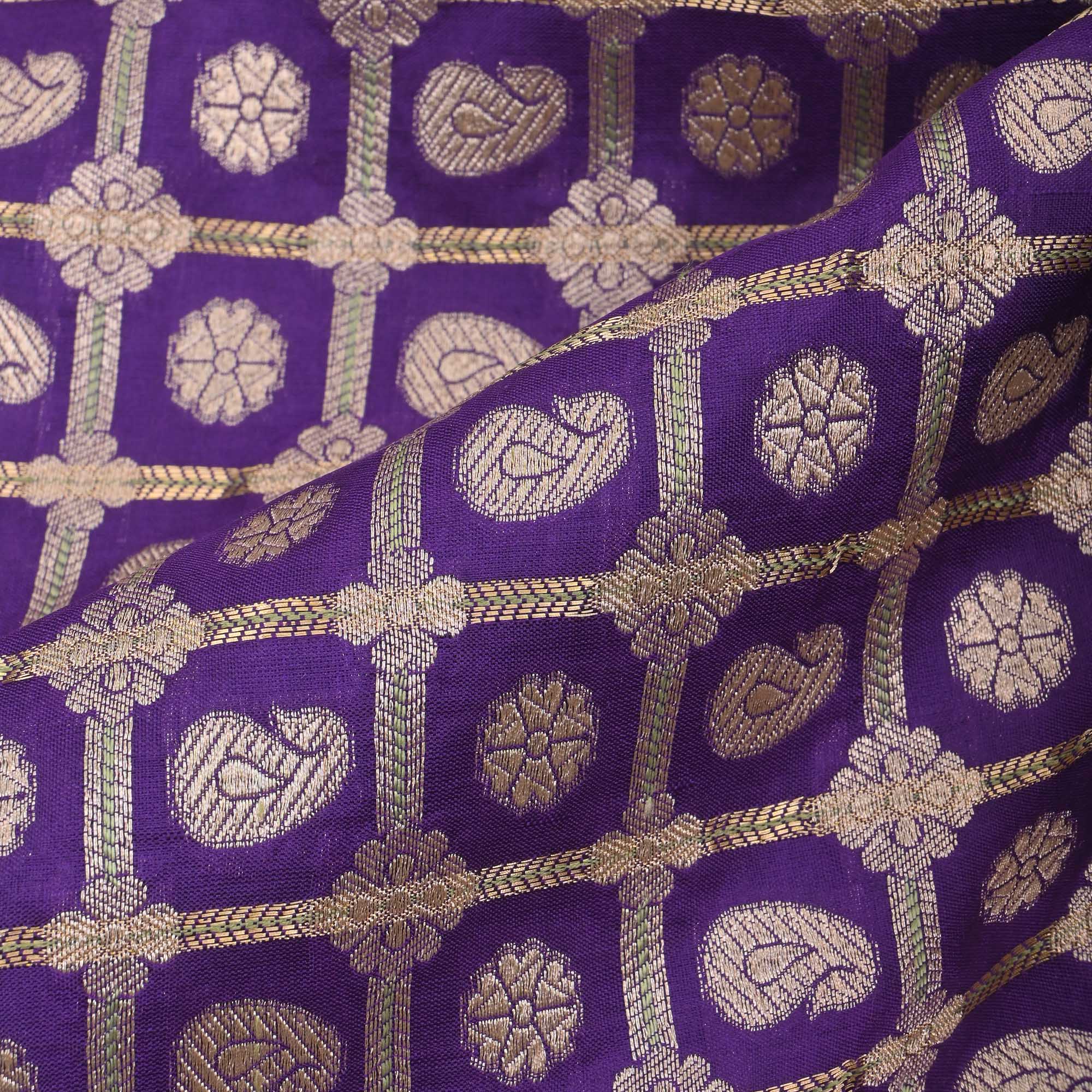 Grape Purple Banarasi Butta Checks Fabric