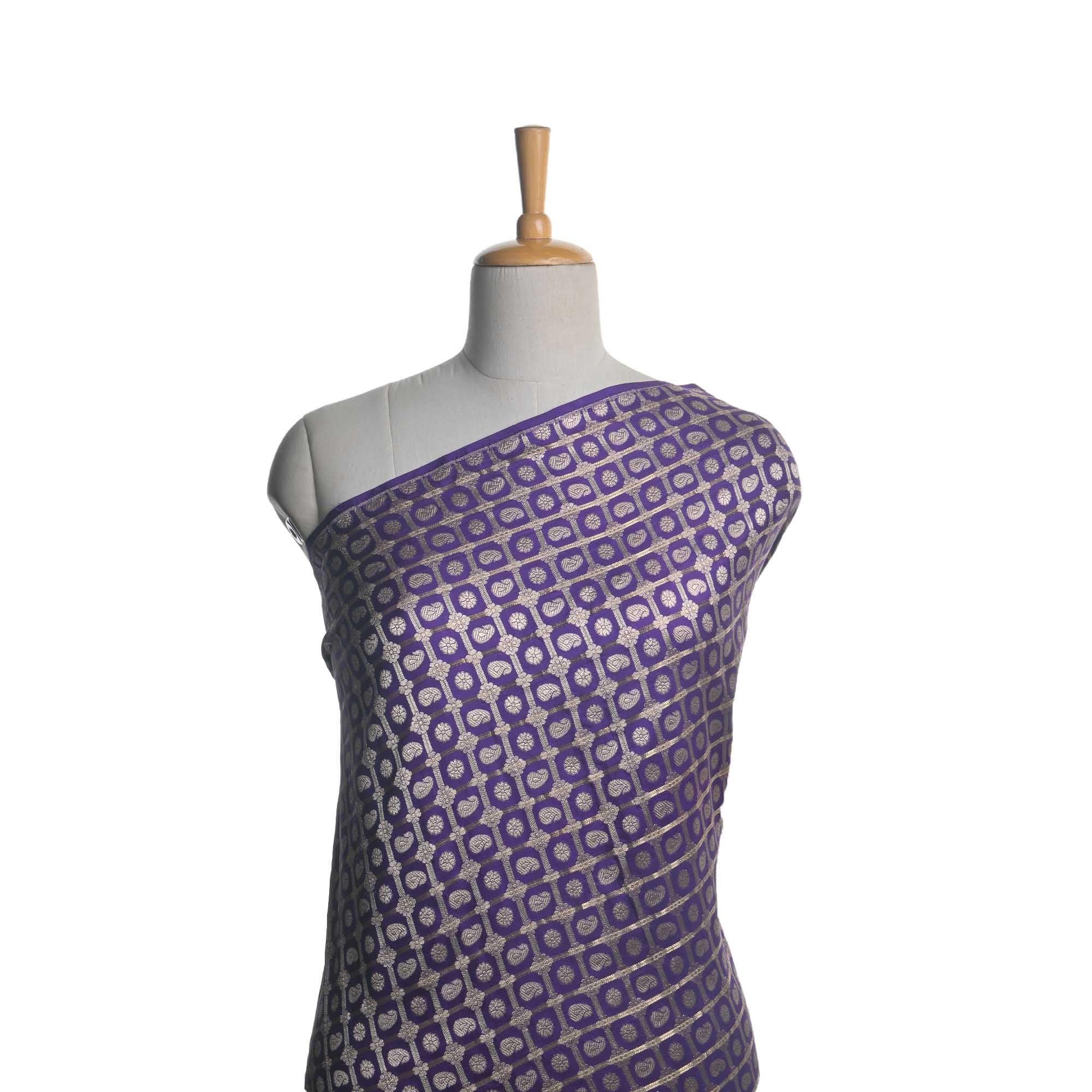 Grape Purple Banarasi Butta Checks Fabric