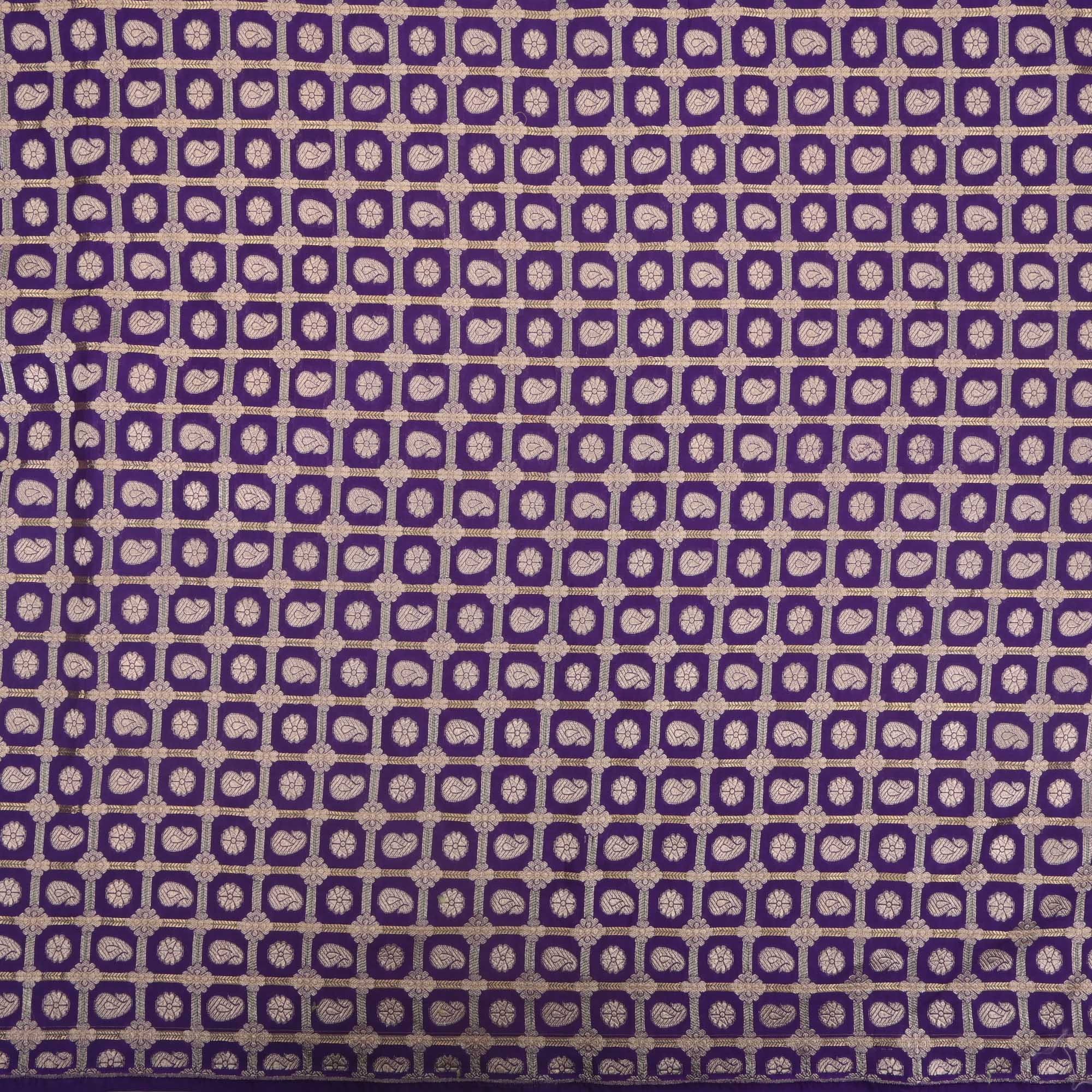 Grape Purple Banarasi Butta Checks Fabric