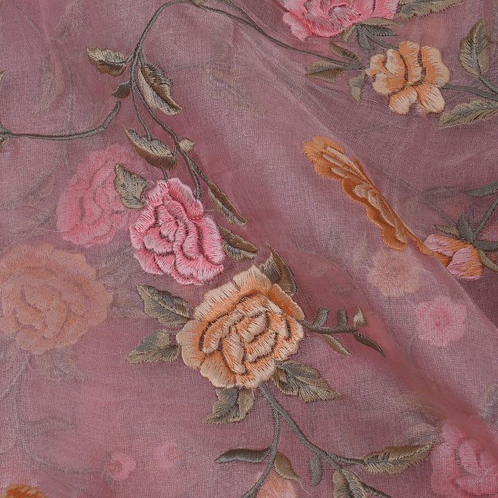 Pastel Pink Floral Embroidery Tissue Fabric