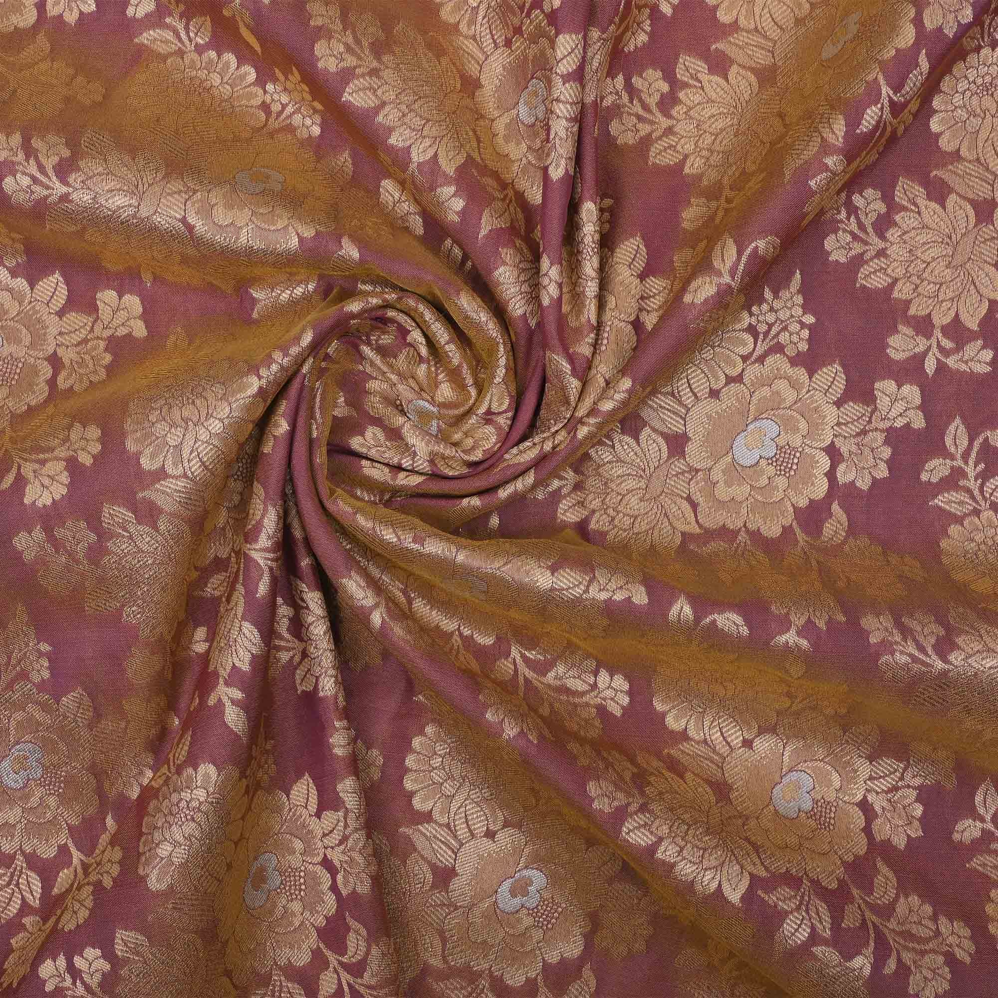 Rose Gold Banarasi Floral Butta Fabric