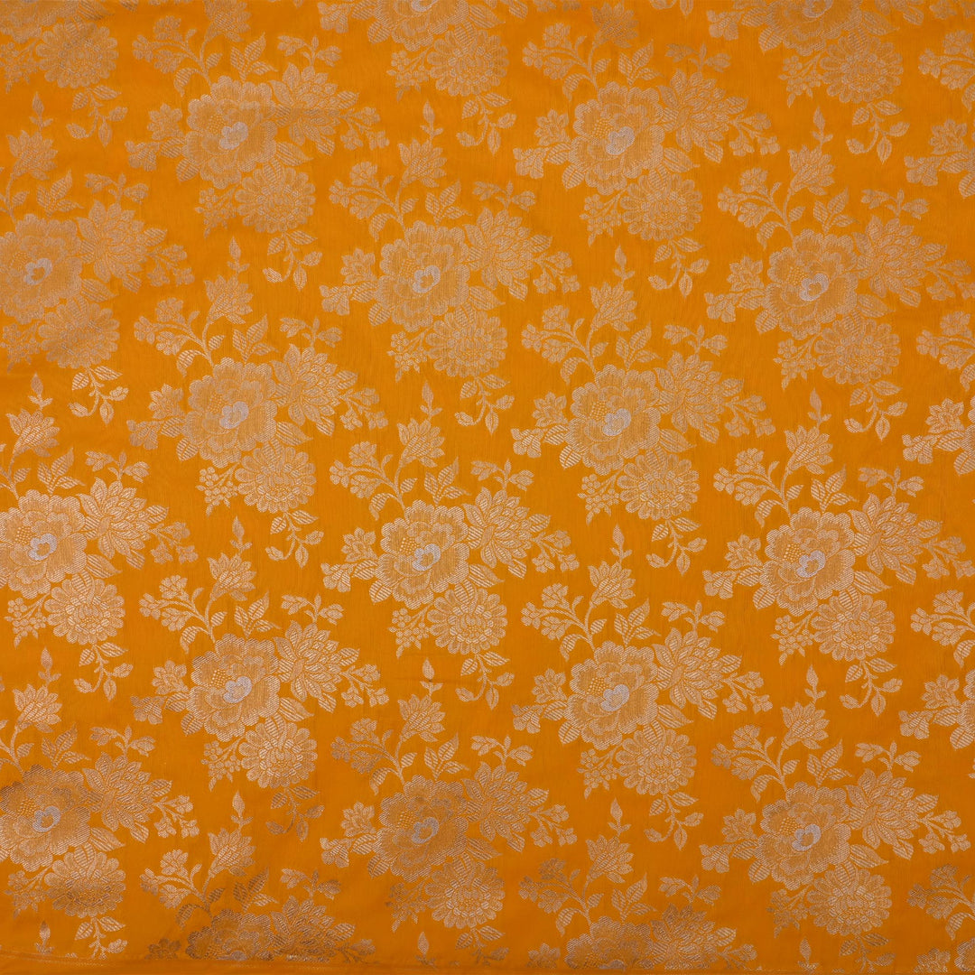 Golden Yellow Floral Jaal Banarasi Fabric