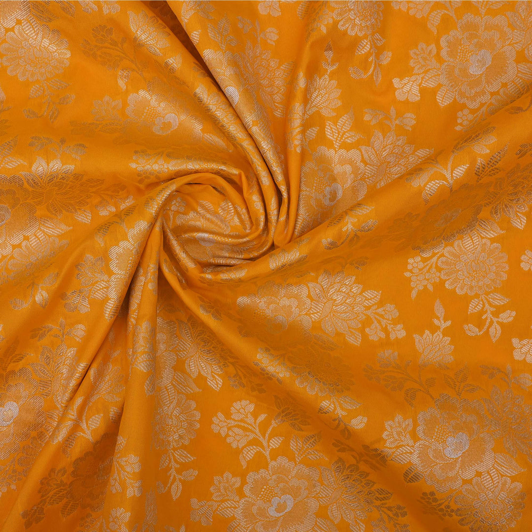 Golden Yellow Floral Jaal Banarasi Fabric