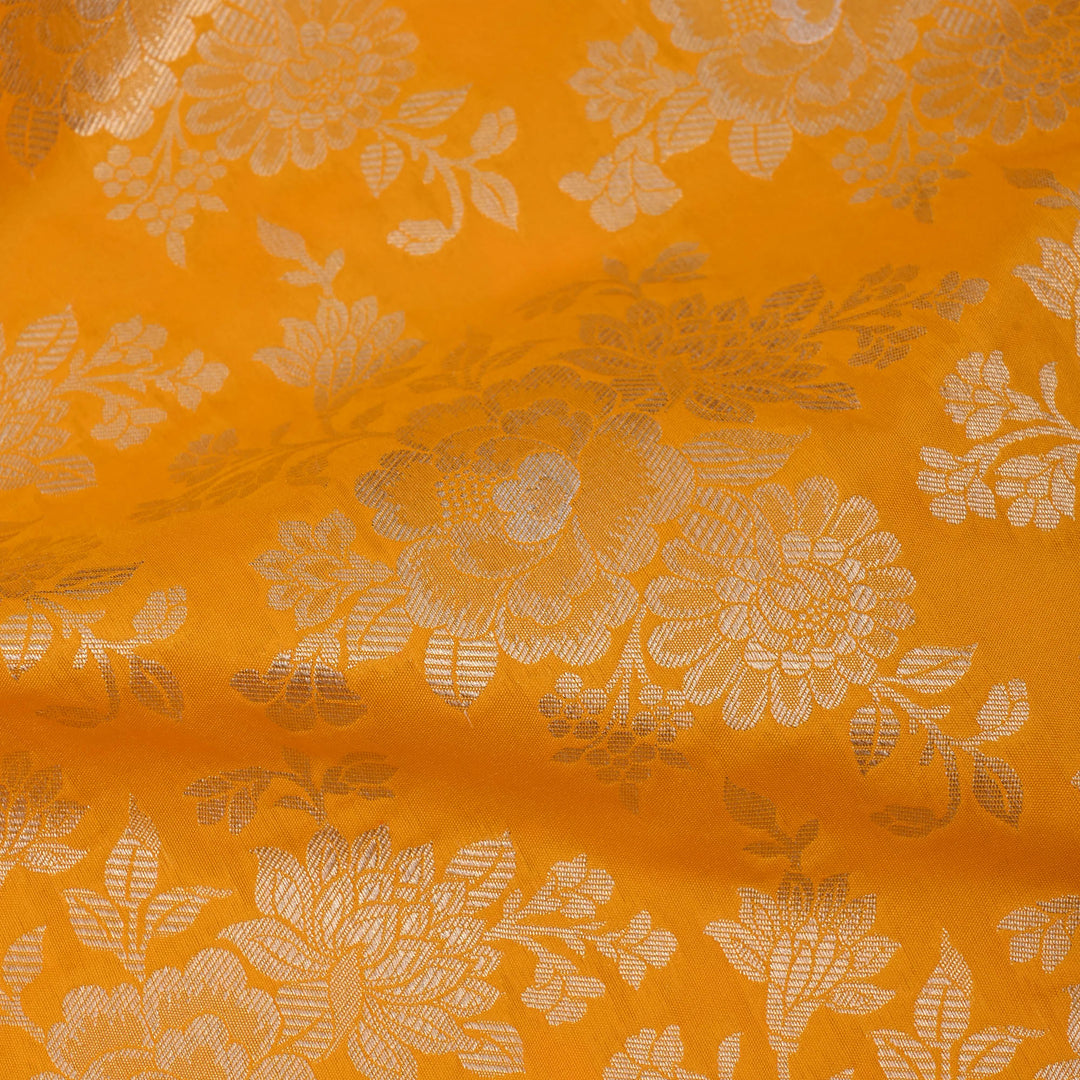 Golden Yellow Floral Jaal Banarasi Fabric