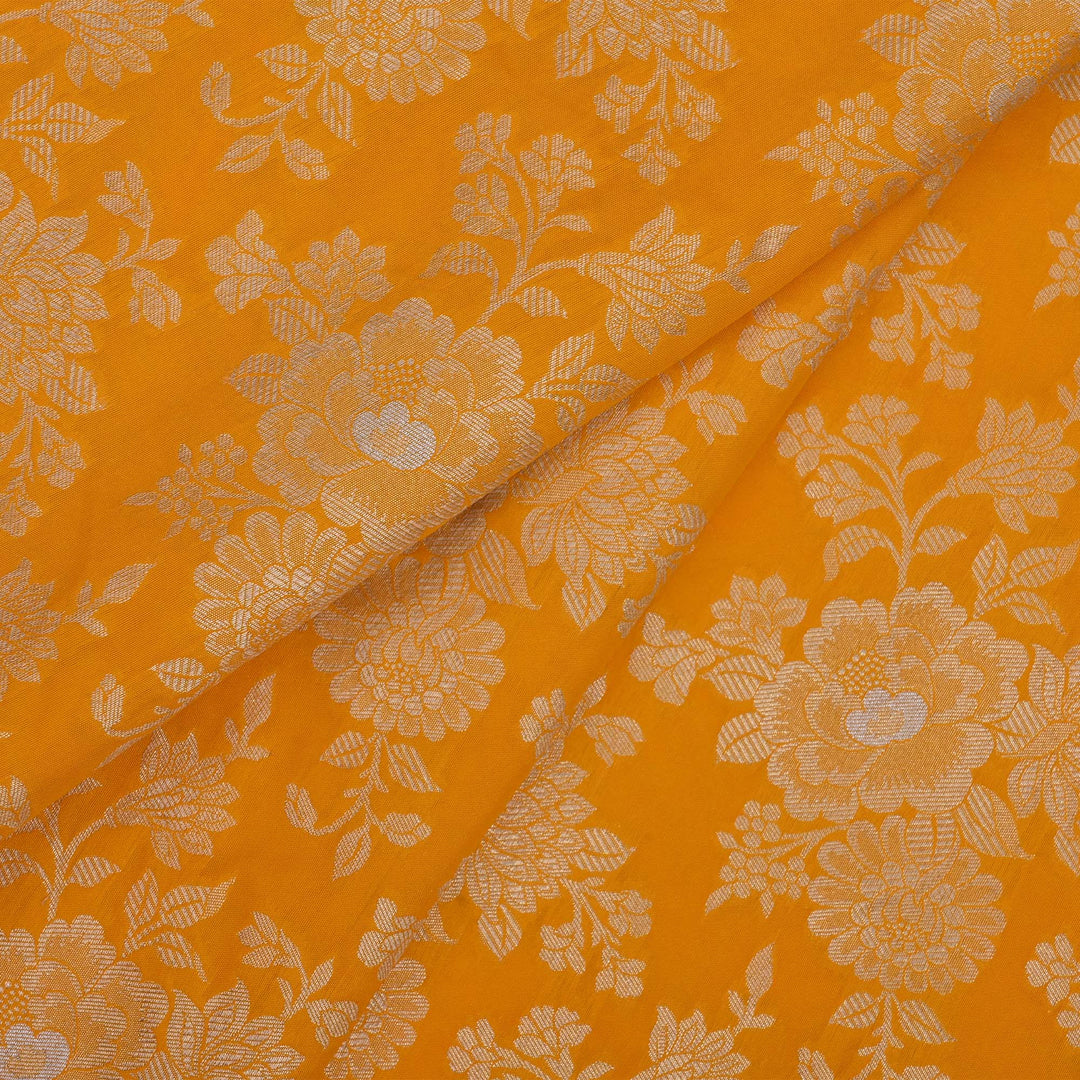 Golden Yellow Floral Jaal Banarasi Fabric