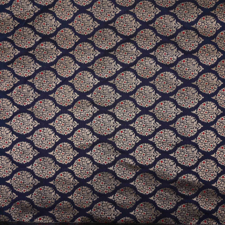 Dark Blue Meenakari Banarasi Butta Fabric