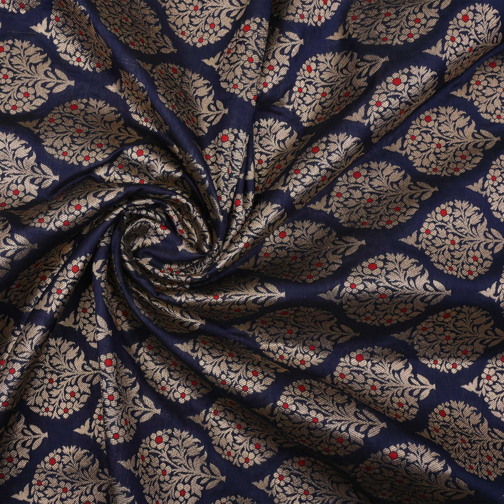 Dark Blue Meenakari Banarasi Butta Fabric