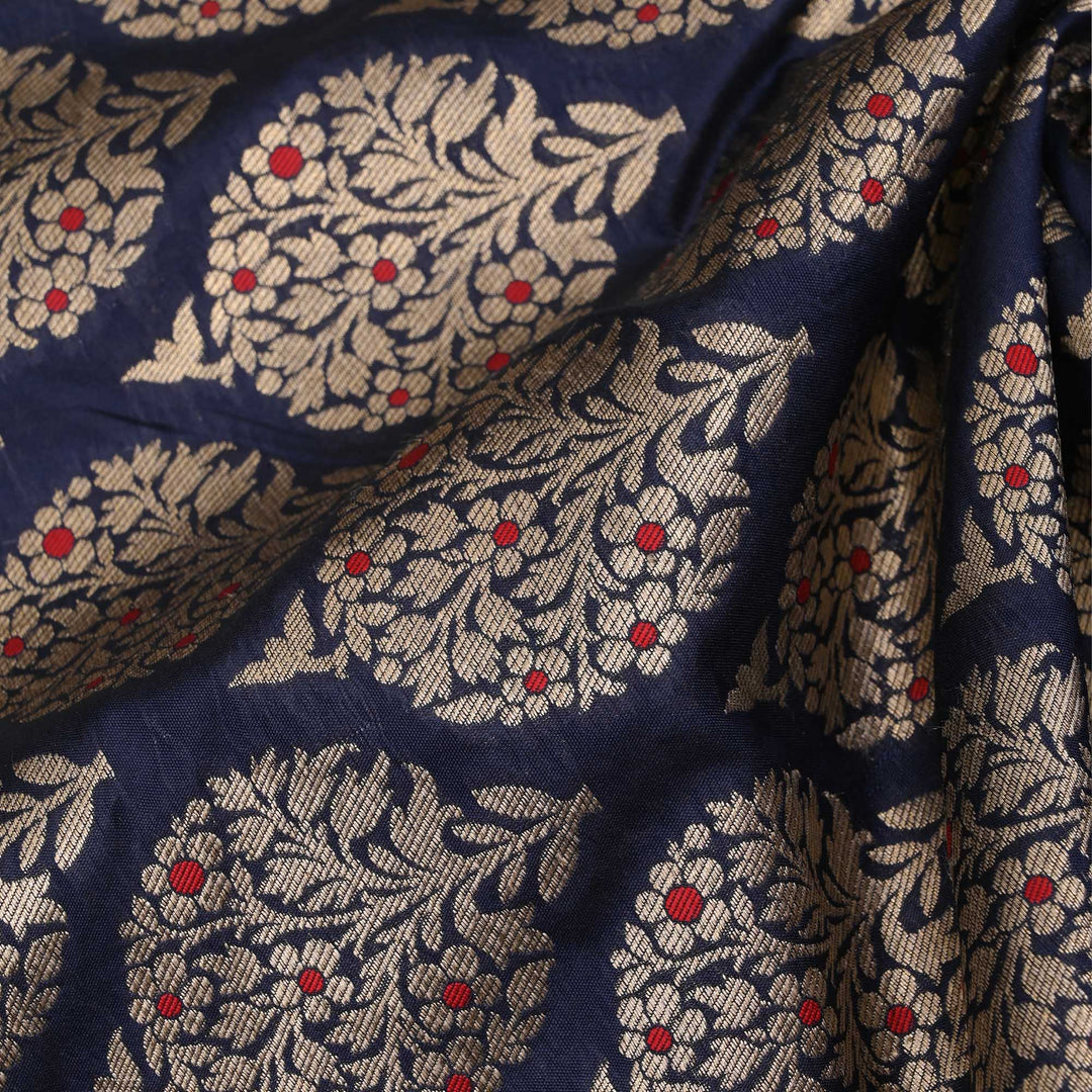 Dark Blue Meenakari Banarasi Butta Fabric