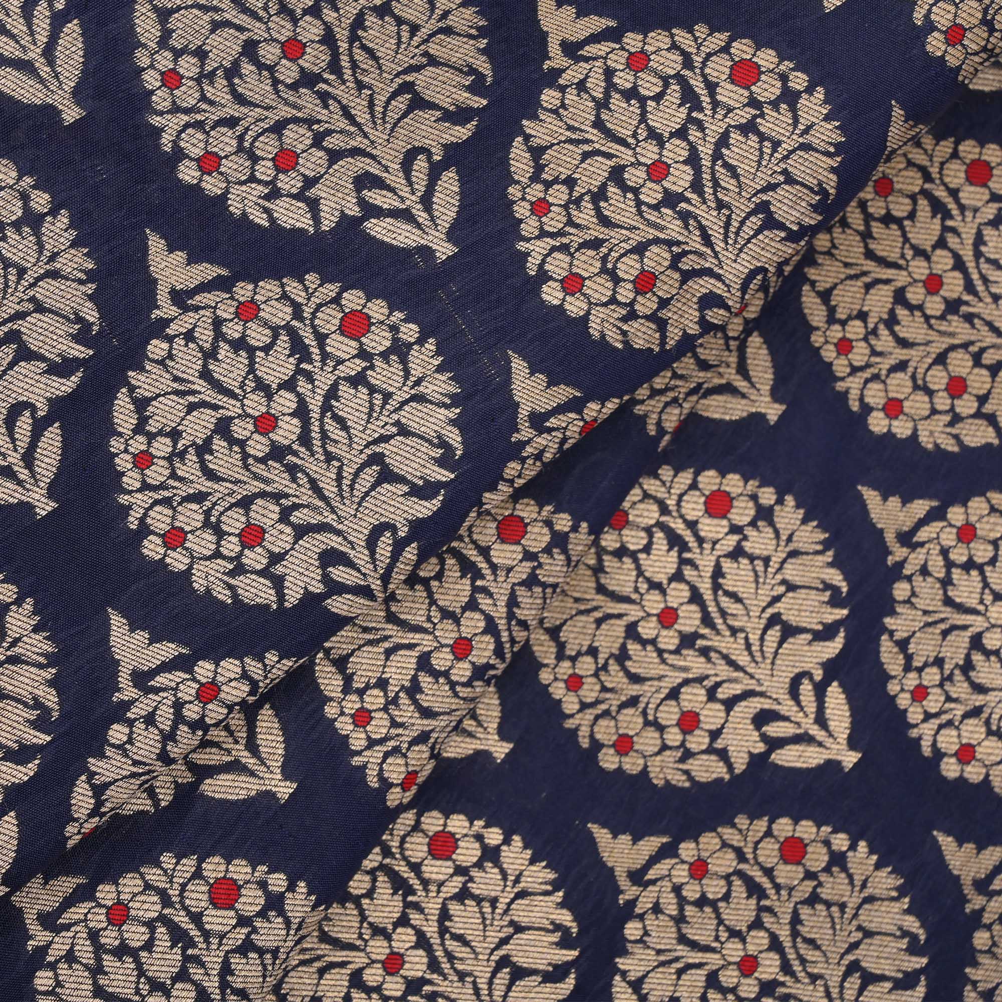 Dark Blue Meenakari Banarasi Butta Fabric