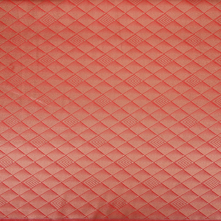 Red Orange Banarasi Fabric With Geometrical Weave