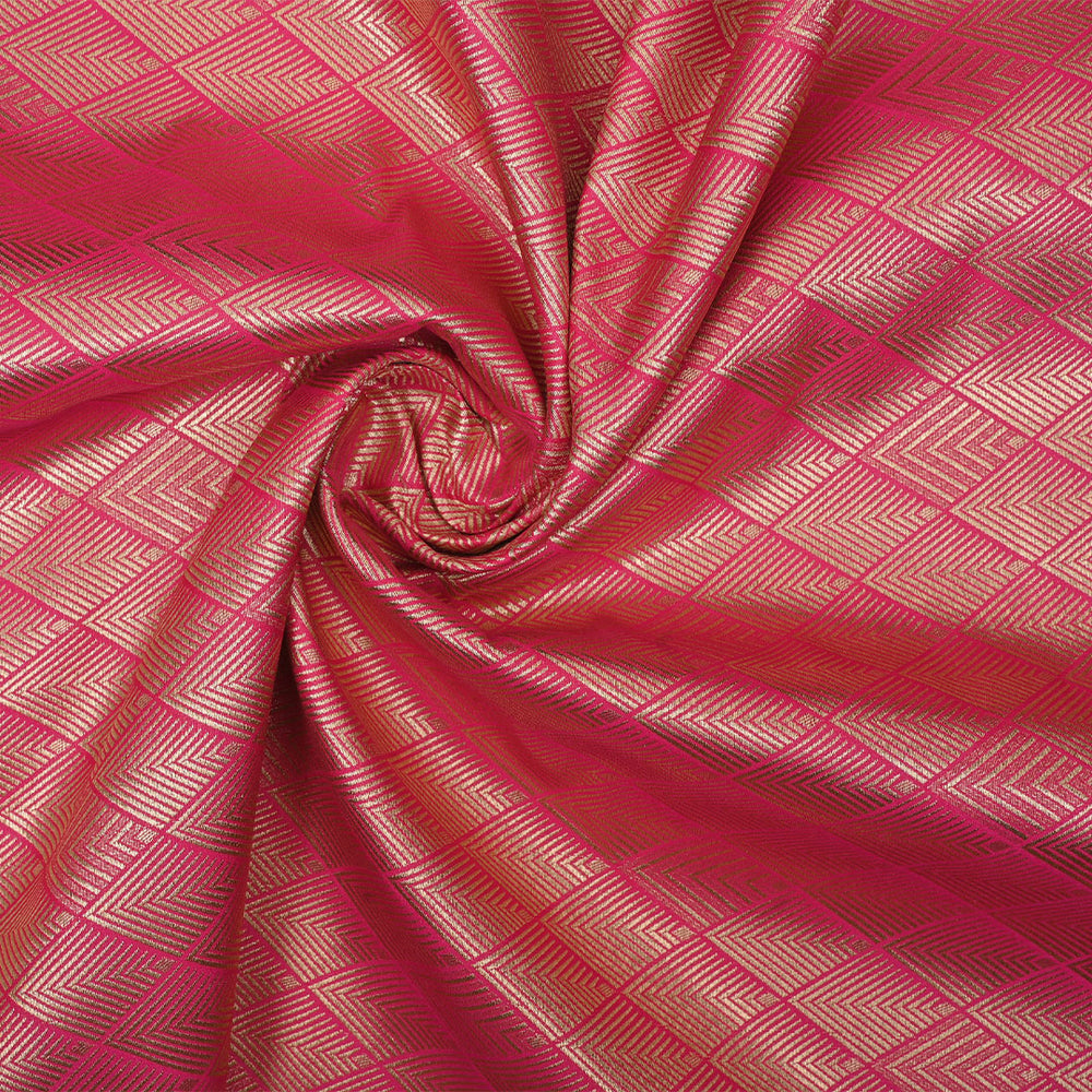 Deep Pink Banarasi Fabric With Geometrical Weave