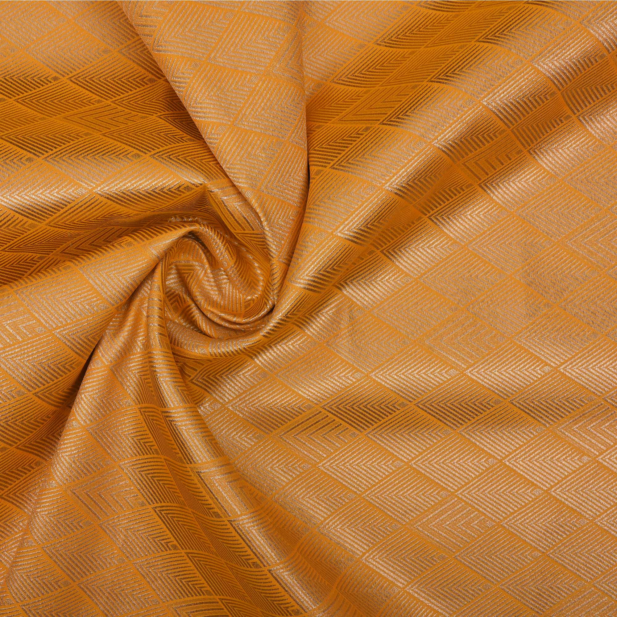 Golden Yellow Banarasi Fabric With Geometric Weave